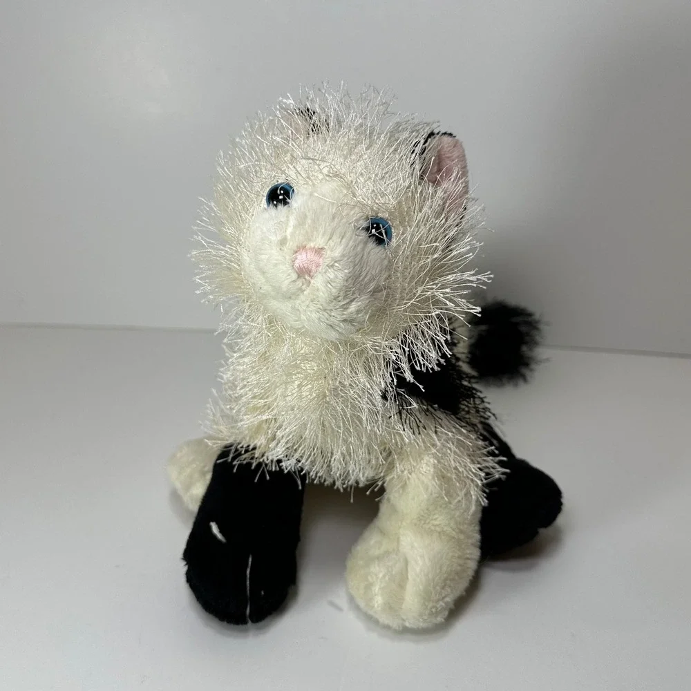 Ganz Webkinz Domino Cat Plush HM334 Black White Spotted Stuffed Animal Blue Eyes